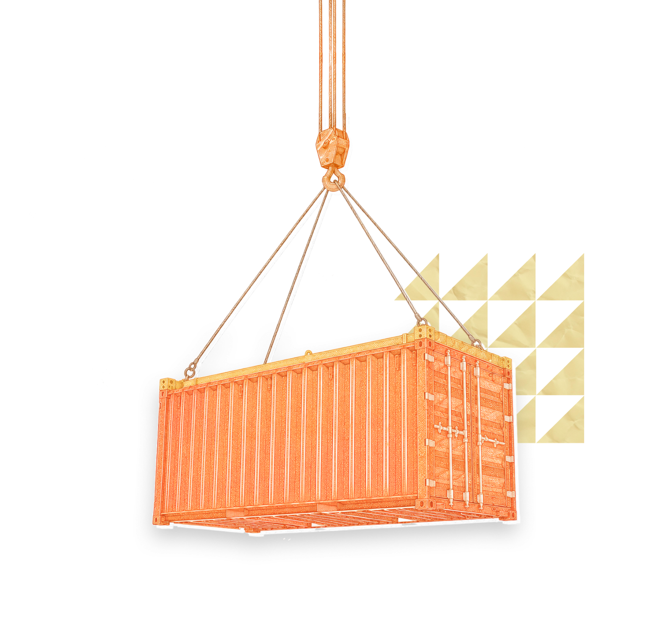 Shipping container lifted by a crane