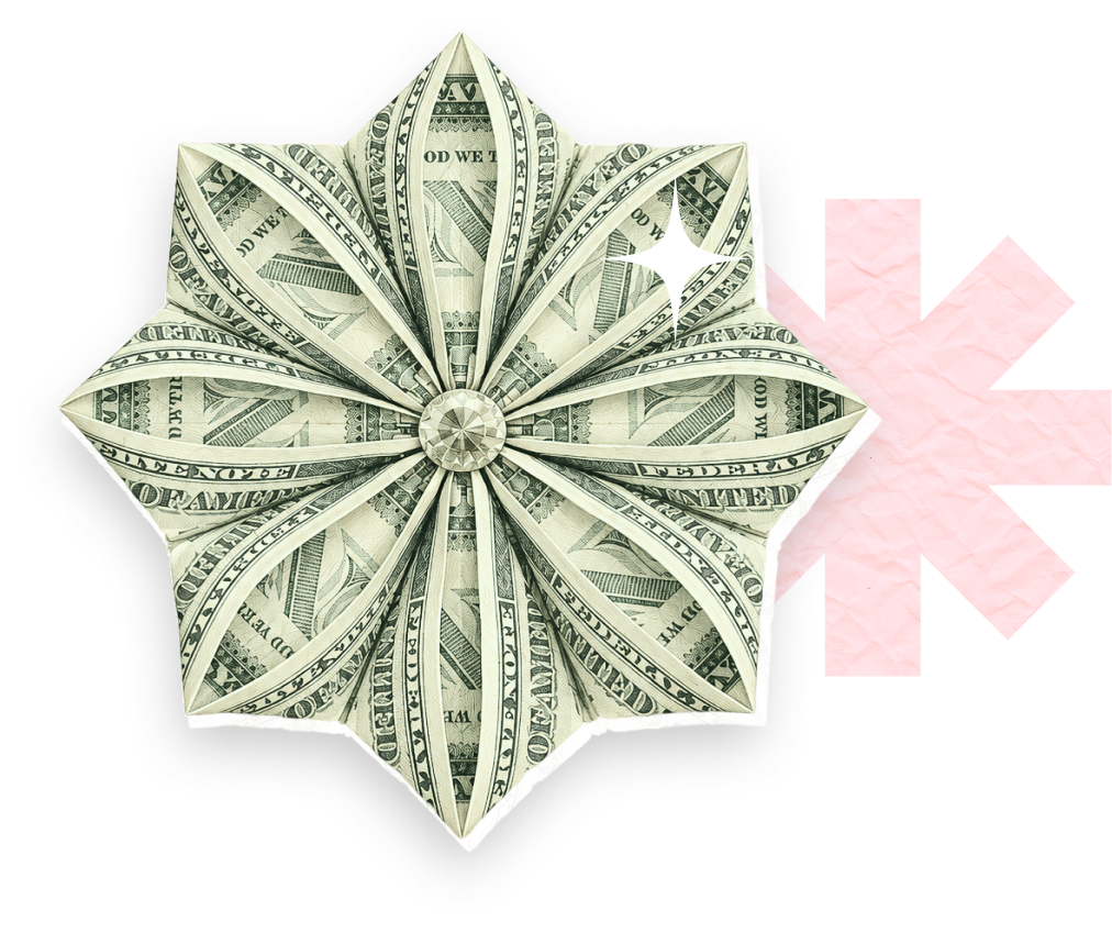 Dollar bill folded into a flower shape